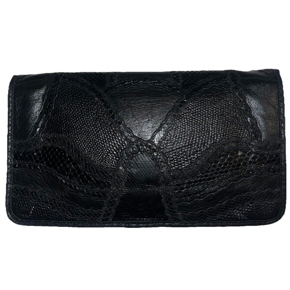 Vintage 80s Carlos Falchi Shoulderbag Black Lizard & Snakeskin Print Leather EUC - Picture 2 of 9